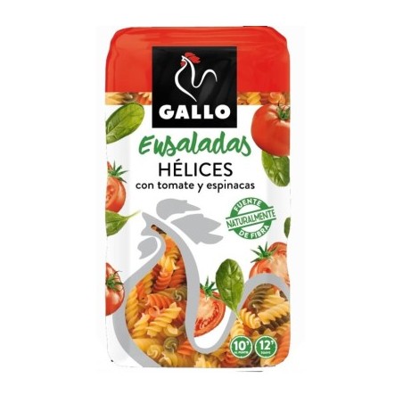 Hélices con tomate y espinaca gallo