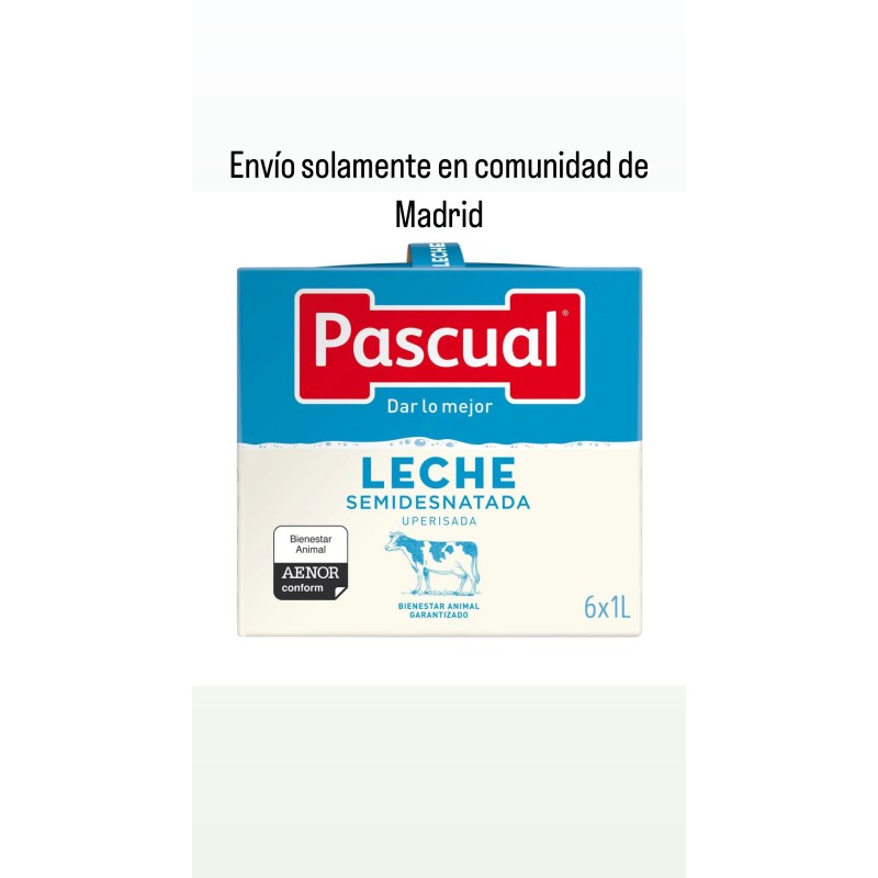 Leche Pascual semidesnatada pack 6 X1L (solamente envíos en comunidad de madrid)