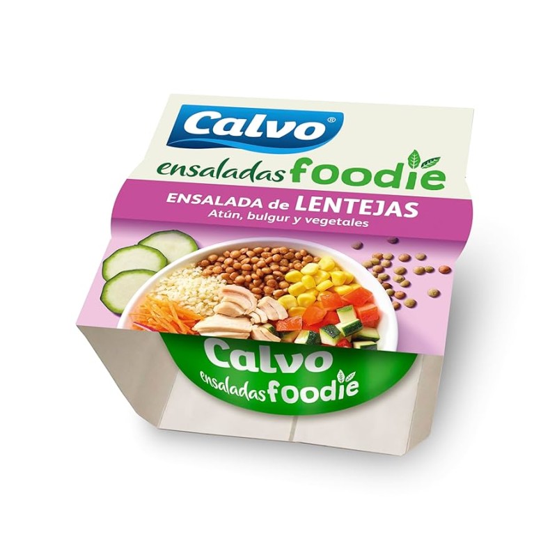 Ensaladas foodie de lentejas, atún, bulgur y vegetales